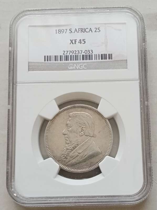 Nice 1897 ZAR Kruger silver 2 Shillings NGC XF45