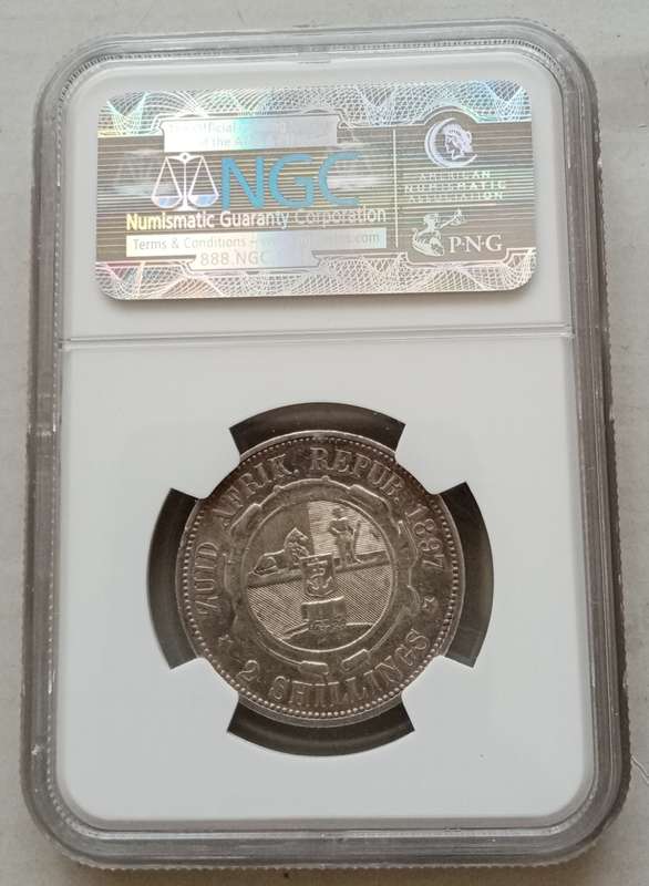 Nice 1897 ZAR Kruger silver 2 Shillings NGC XF45