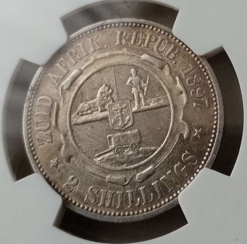 Nice 1897 ZAR Kruger silver 2 Shillings NGC XF45