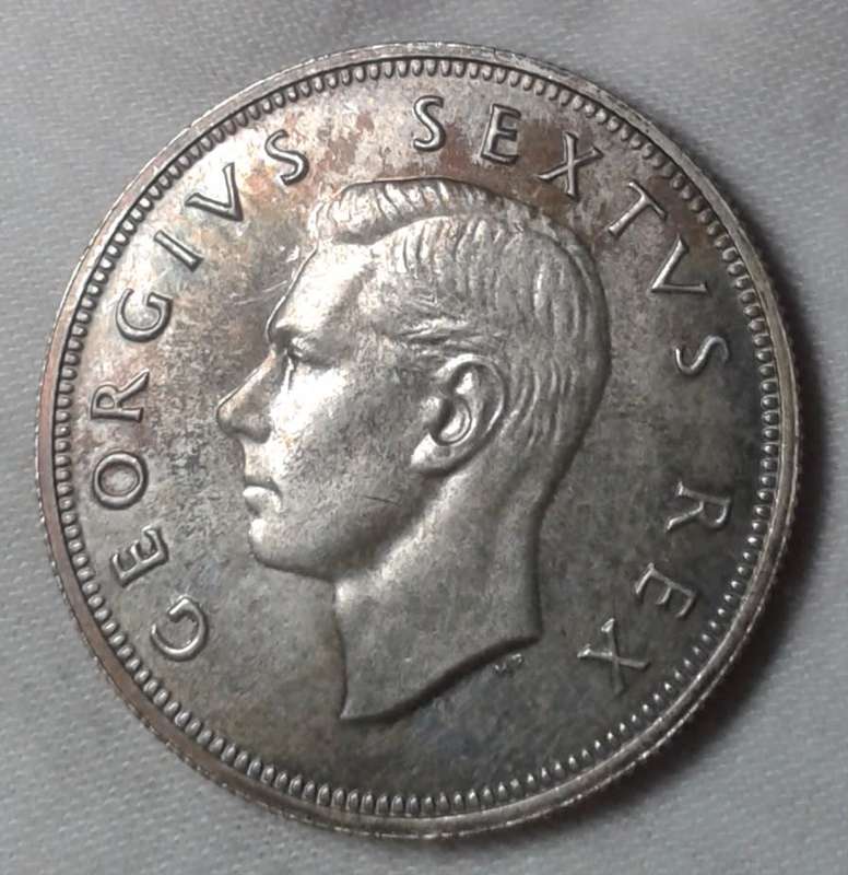 1952 Union proof silver 2 1/2 Shillings with iridescent toning