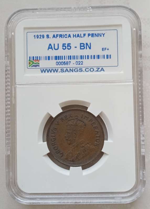 1929 Union 1/2 penny SANGS AU55 BN