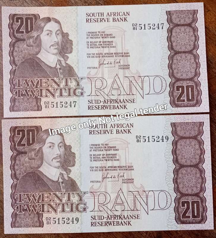 1981 GPC de Kock R20 note set in AU+ (close serials)