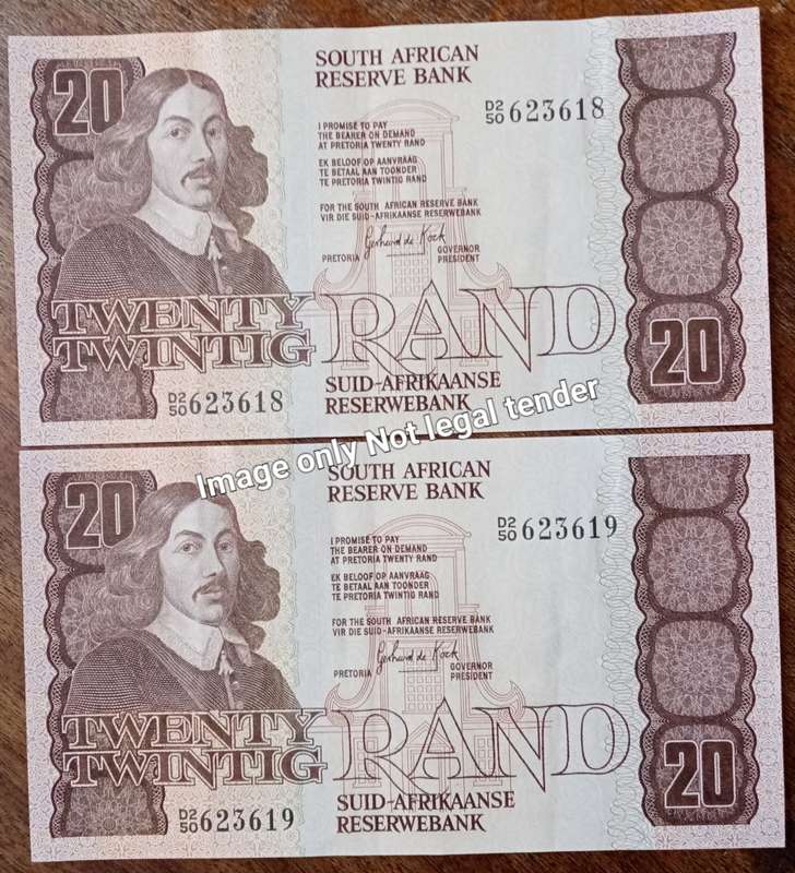 1981 GPC de Kock consecutive R20 note set in XF.