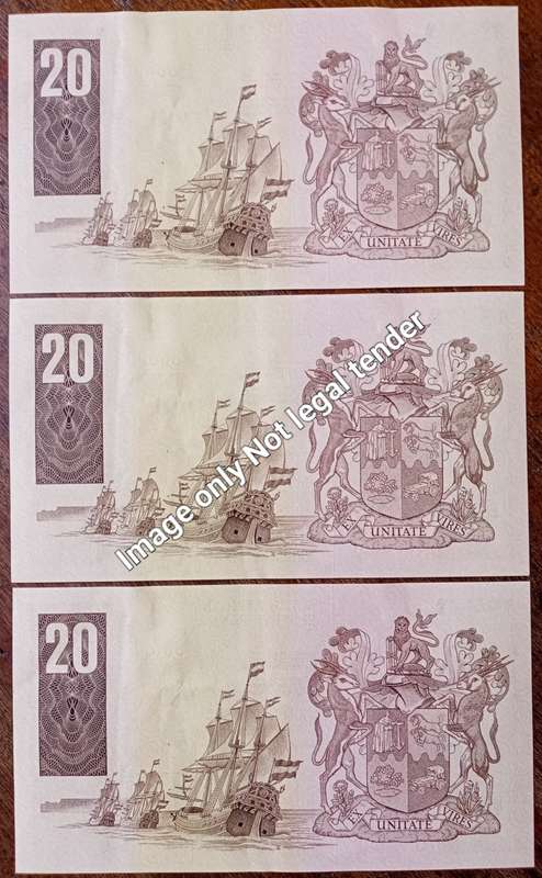 1981 GPC de Kock set of x3 consecutive R20 notes in XF