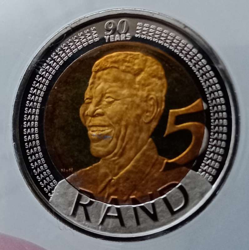2008 Mandela 90th bday proof `Mirrored Rand` R5 ANACS PR68 DCAM