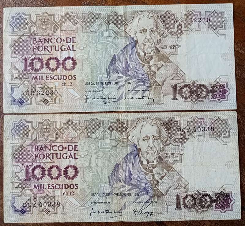 1987 and 1989 Portugal 1000 Escudos note set