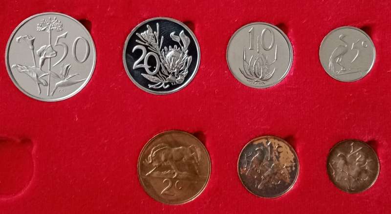 Partial 1976 proof set in red box (50c-1/2c) `Pres.Fouche`