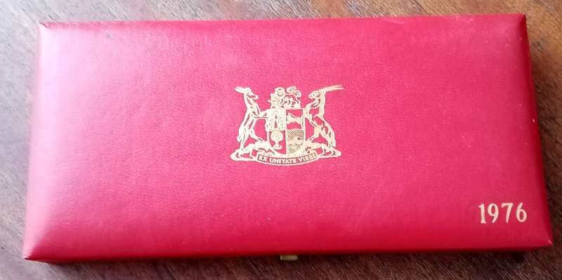 Partial 1976 proof set in red box (50c-1/2c) `Pres.Fouche`