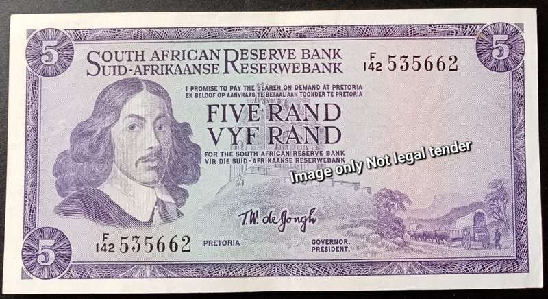 1967 T.W de Jongh R5 note in crisp XF+.