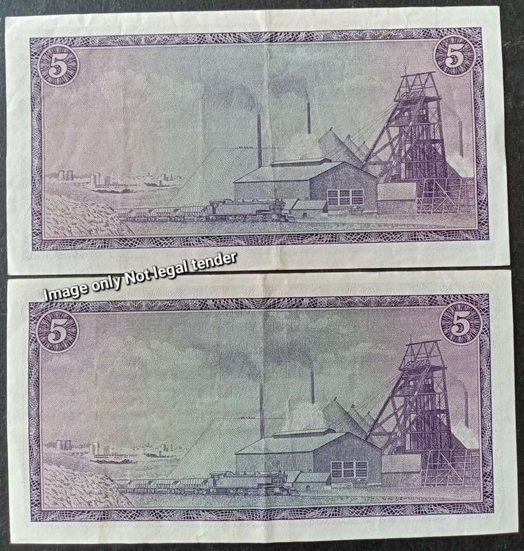 Set of x2 T.W de Jongh R5 notes with both Eng/Afr and Afr/Eng language variations