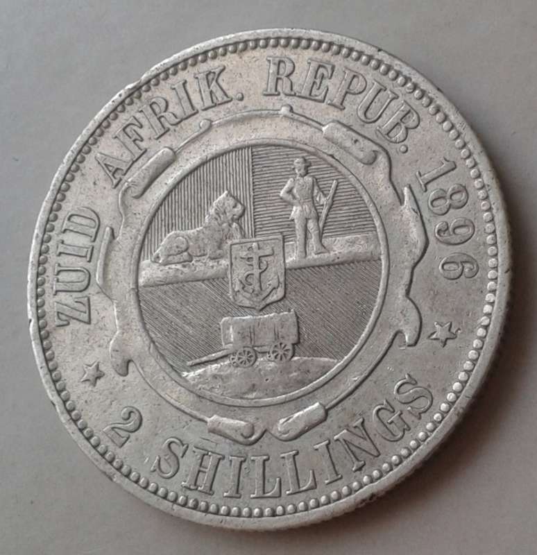 1896 ZAR Kruger silver 2 Shillings in VF+