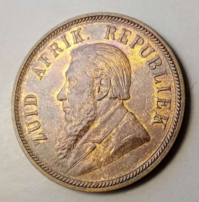 High grade 1898 ZAR Kruger penny in AU+