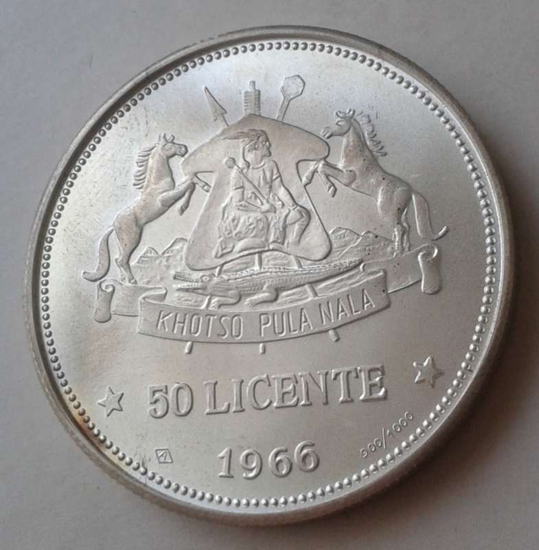 1966 Lesotho brilliant uncirculated silver 50 Licente in S.A Mint box (low mintage)