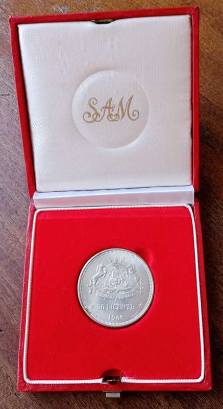 1966 Lesotho brilliant uncirculated silver 50 Licente in S.A Mint box (low mintage)