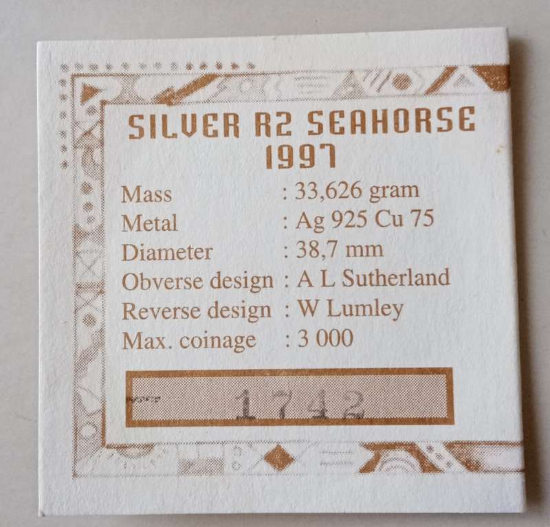 1997 Seahorse 1oz pf silver R2 certificate