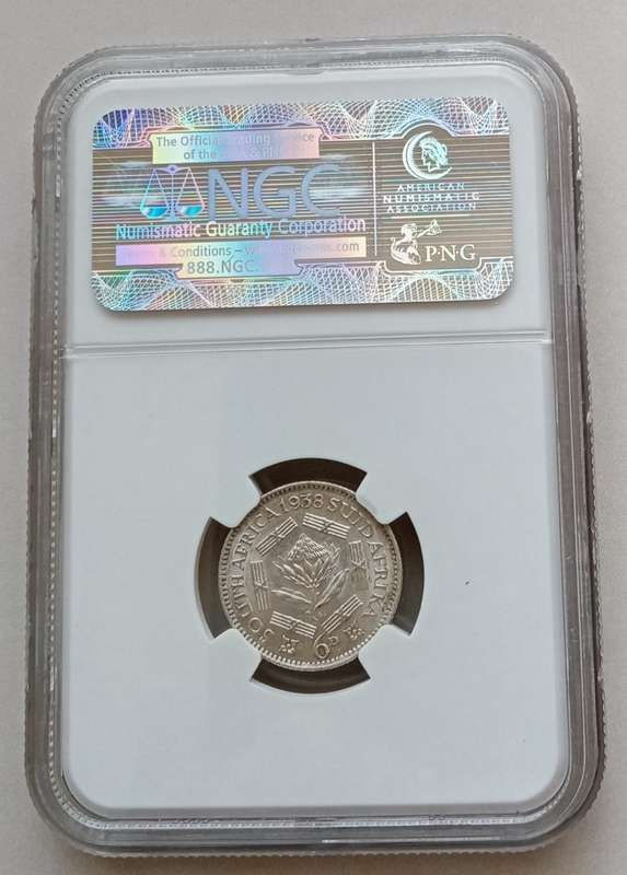 High grade 1938 union silver sixpence NGC AU58 (Almost Mint State)