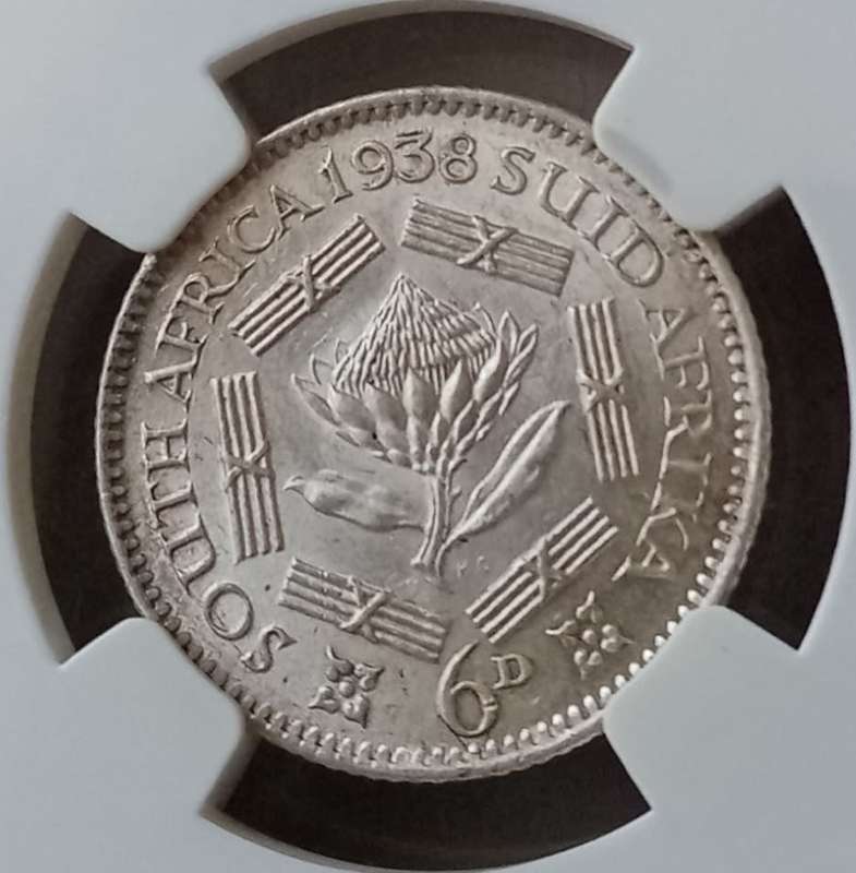 High grade 1938 union silver sixpence NGC AU58 (Almost Mint State)