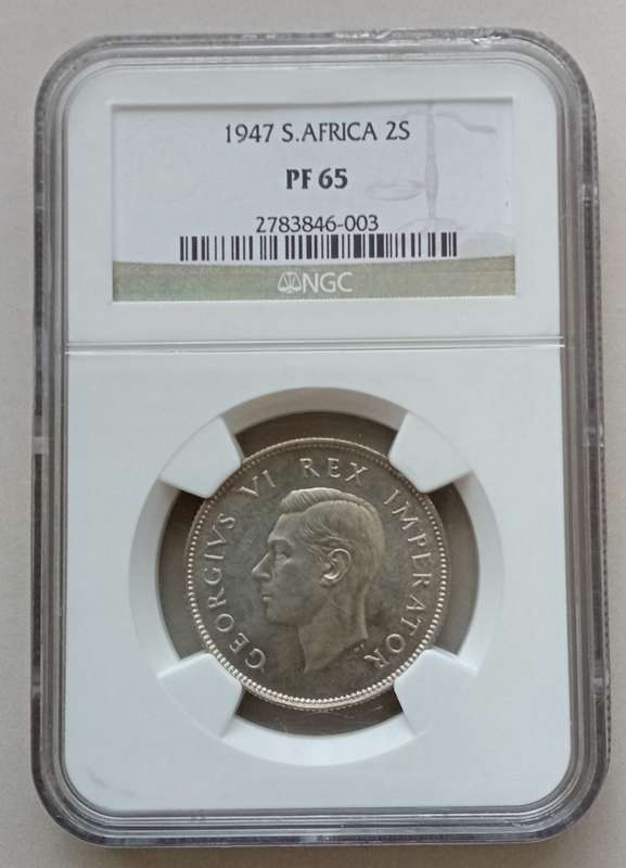 Scarcer 1947 union proof silver 2 Shillings NGC PF65 (mintage 2600)