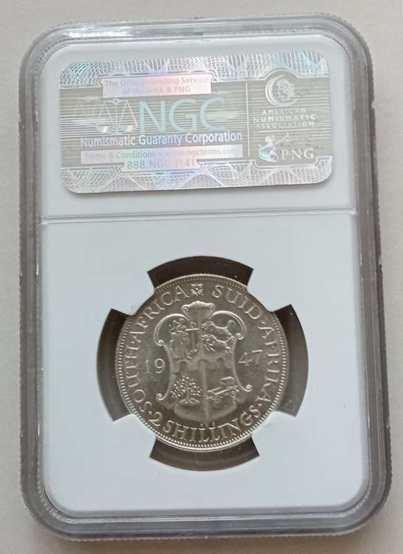 Scarcer 1947 union proof silver 2 Shillings NGC PF65 (mintage 2600)