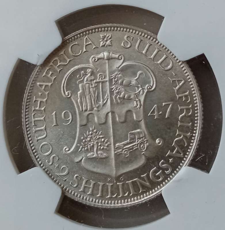 Scarcer 1947 union proof silver 2 Shillings NGC PF65 (mintage 2600)