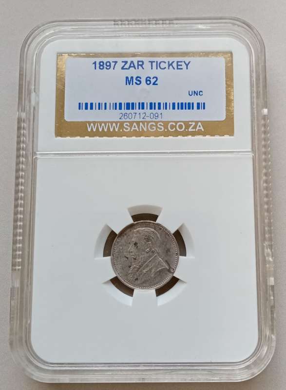 1897 ZAR Kruger silver tickey SANGS MS62 (Mint State)