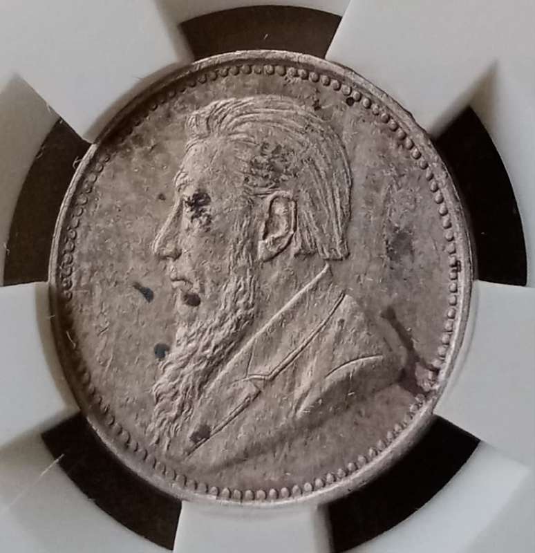 1897 ZAR Kruger silver tickey SANGS MS62 (Mint State)