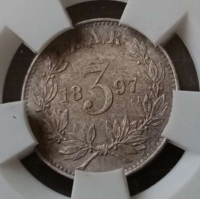 1897 ZAR Kruger silver tickey SANGS MS62 (Mint State)