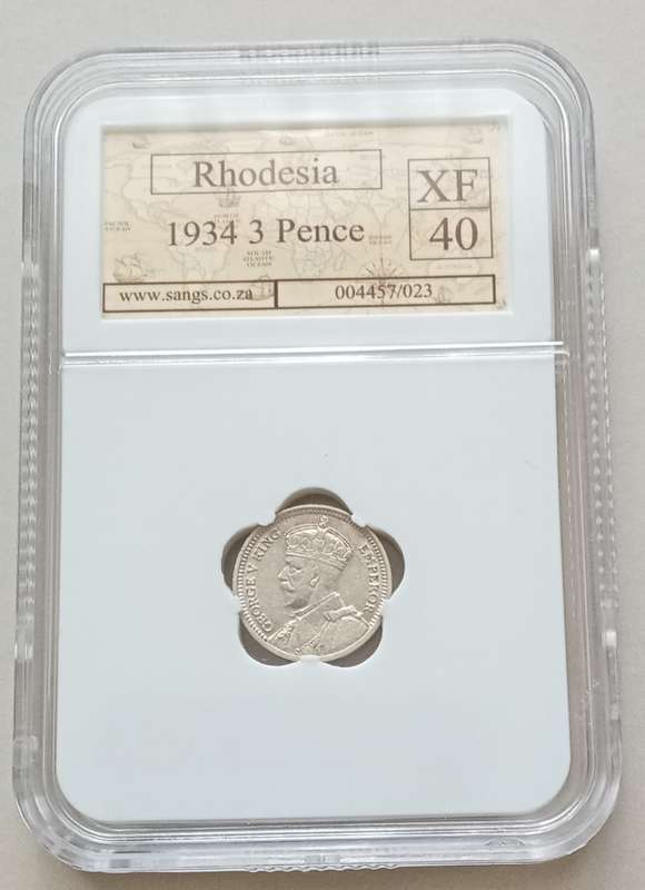 1934 Southern Rhodesia sterling silver threepence SANGS XF40