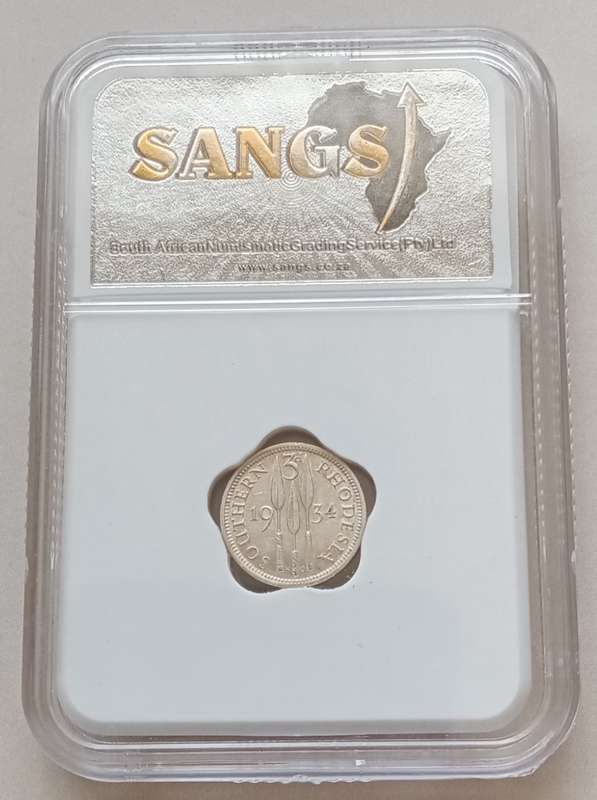 1934 Southern Rhodesia sterling silver threepence SANGS XF40