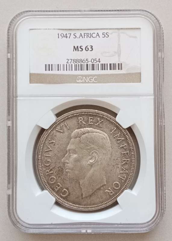 1947 Union silver 5 Shillings NGC MS63