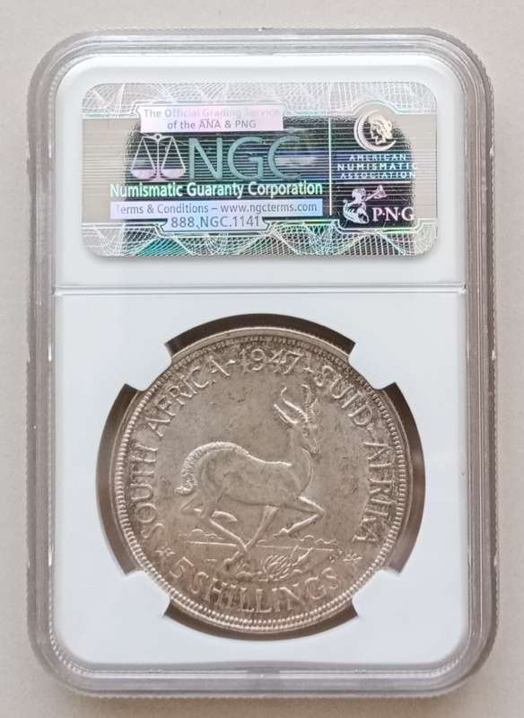 1947 Union silver 5 Shillings NGC MS63