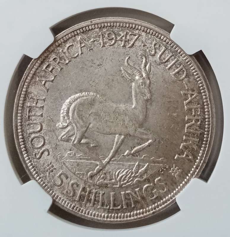 1947 Union silver 5 Shillings NGC MS63