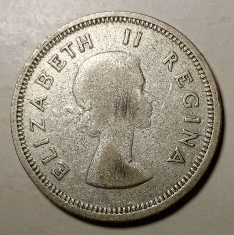 1958 Union silver shilling.