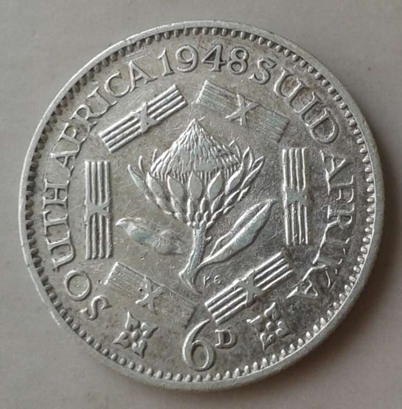 1948 Union silver sixpence in nice grade