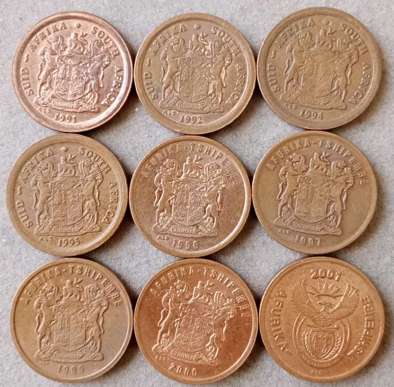 Lot of x9 republic 2c coins (1991-2001)