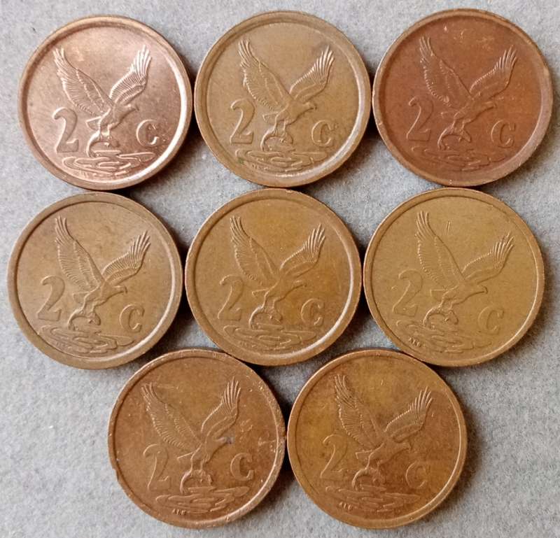 Lot of x8 republic 2c coins (1991-2000)