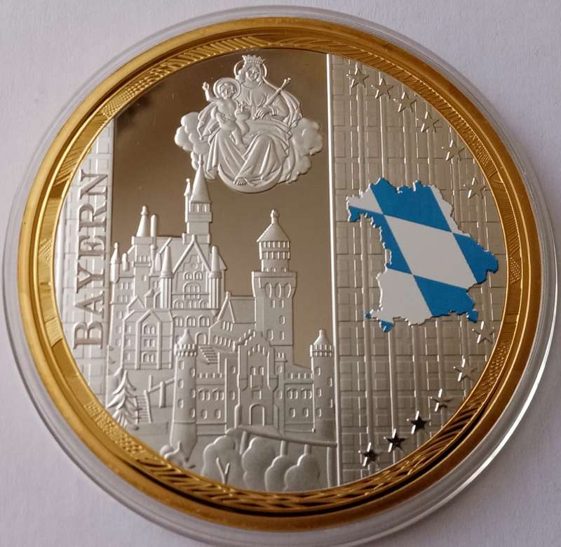 Large 70mm encapsulated German silver/gold plated proof medal incl.certificate (Bavaria)
