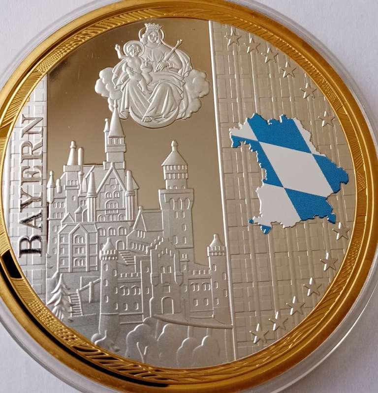 Large 70mm encapsulated German silver/gold plated proof medal incl.certificate (Bavaria)