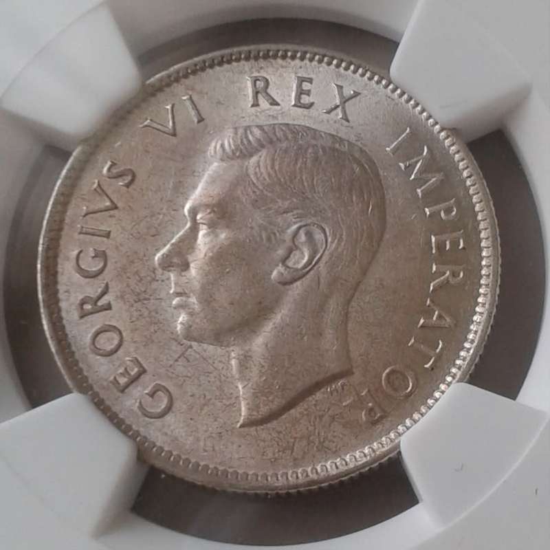 High grade 1941 union silver 2 Shillings NGC AU58