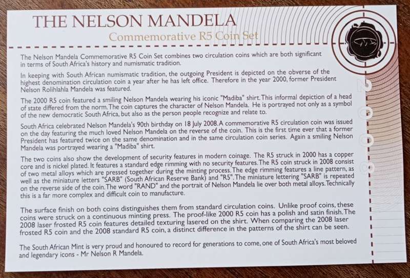 Nelson Mandela commemorative R5 coin set in case with certificate