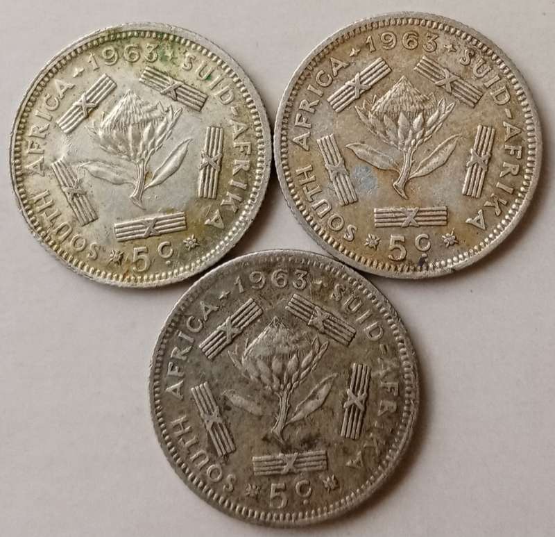 Lot of x3 Republic 1963 silver 5c coins