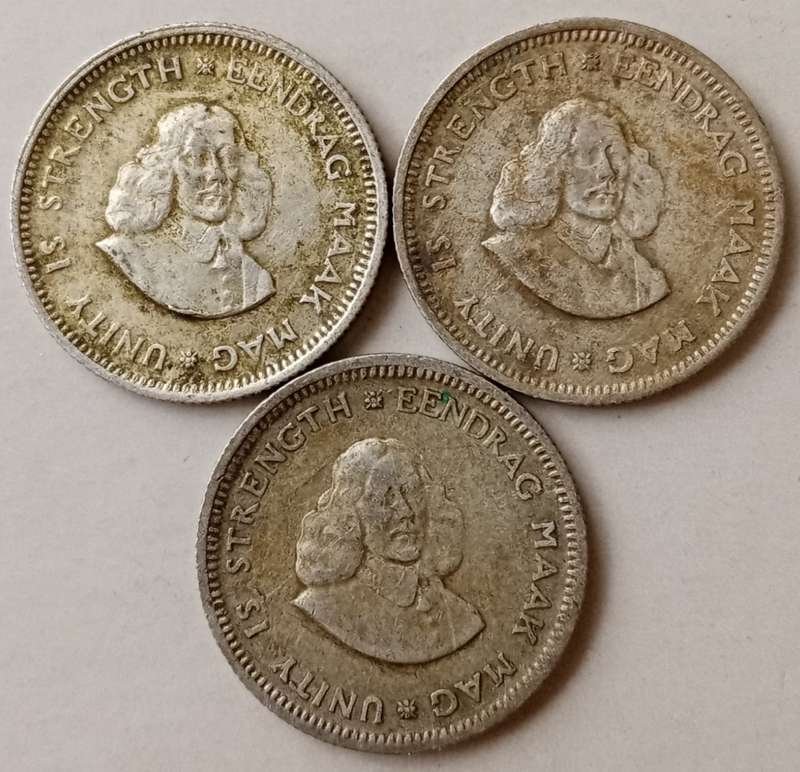 Lot of x3 Republic 1963 silver 5c coins