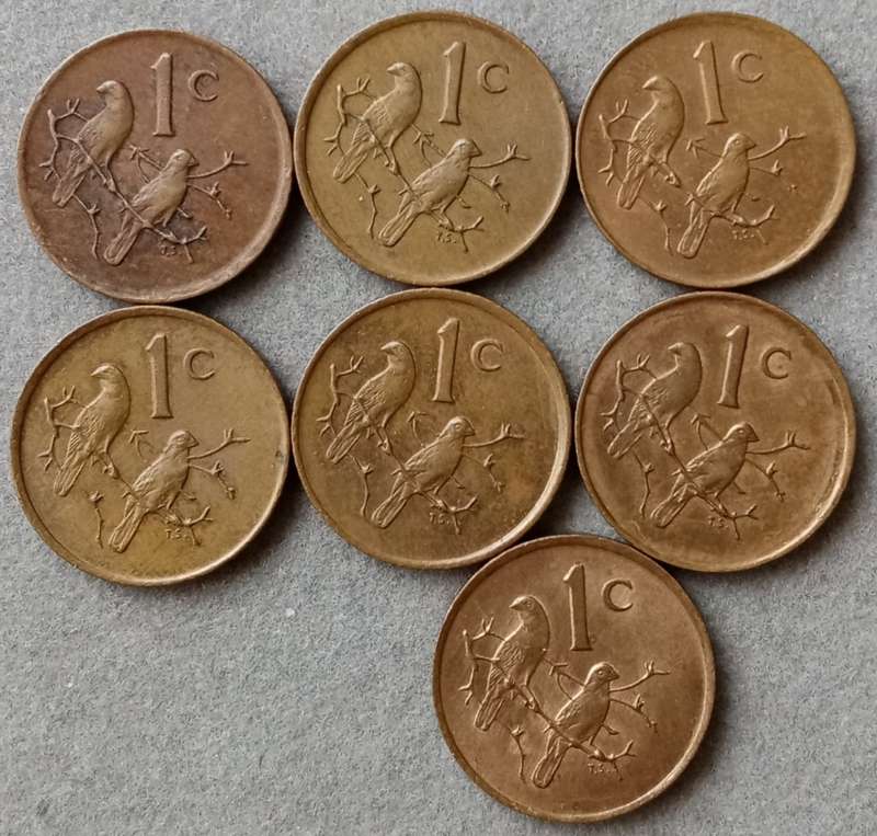 Lot of x7 republic 1c coins (1982-1989)