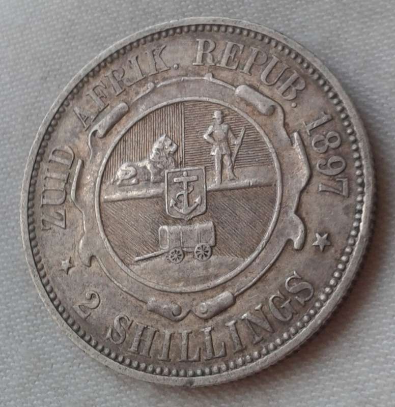 Very nice 1897 ZAR Kruger silver 2 Shillings in XF