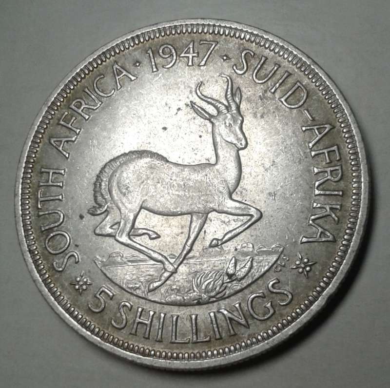 High grade 1947 union silver 5 Shillings with obverse die crack