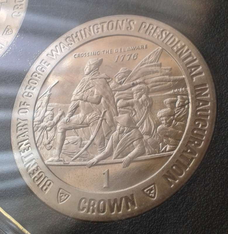 1989 Isle of Man bicentenary of George Washington`s Inauguration unc crown set in case