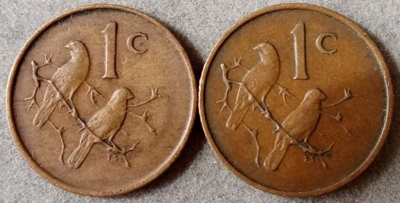 Set of x2 republic 1967 English 1c coins