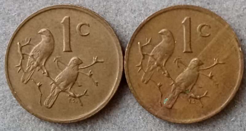 Set of x2 republic 1977 1c coins