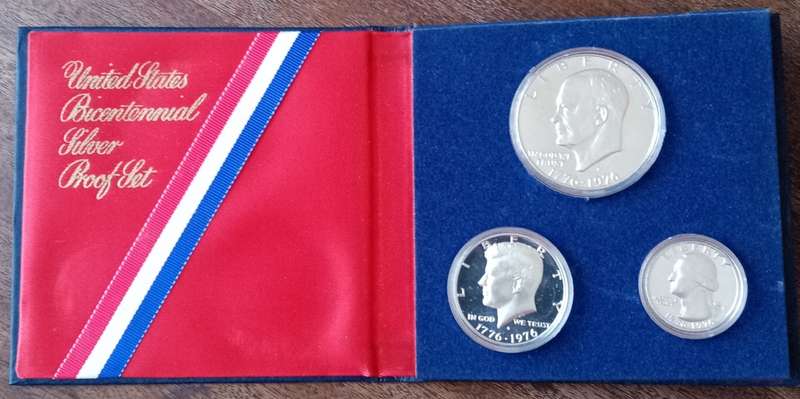 1976 S USA Bicentennial 40% silver 3 coin proof set in original packaging