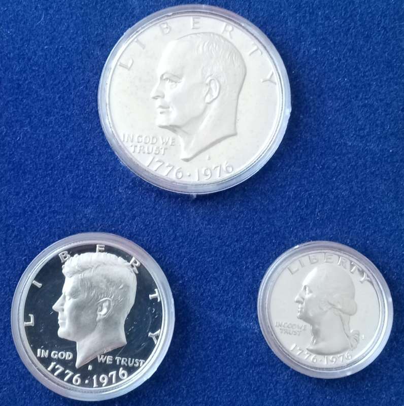 1976 S USA Bicentennial 40% silver 3 coin proof set in original packaging